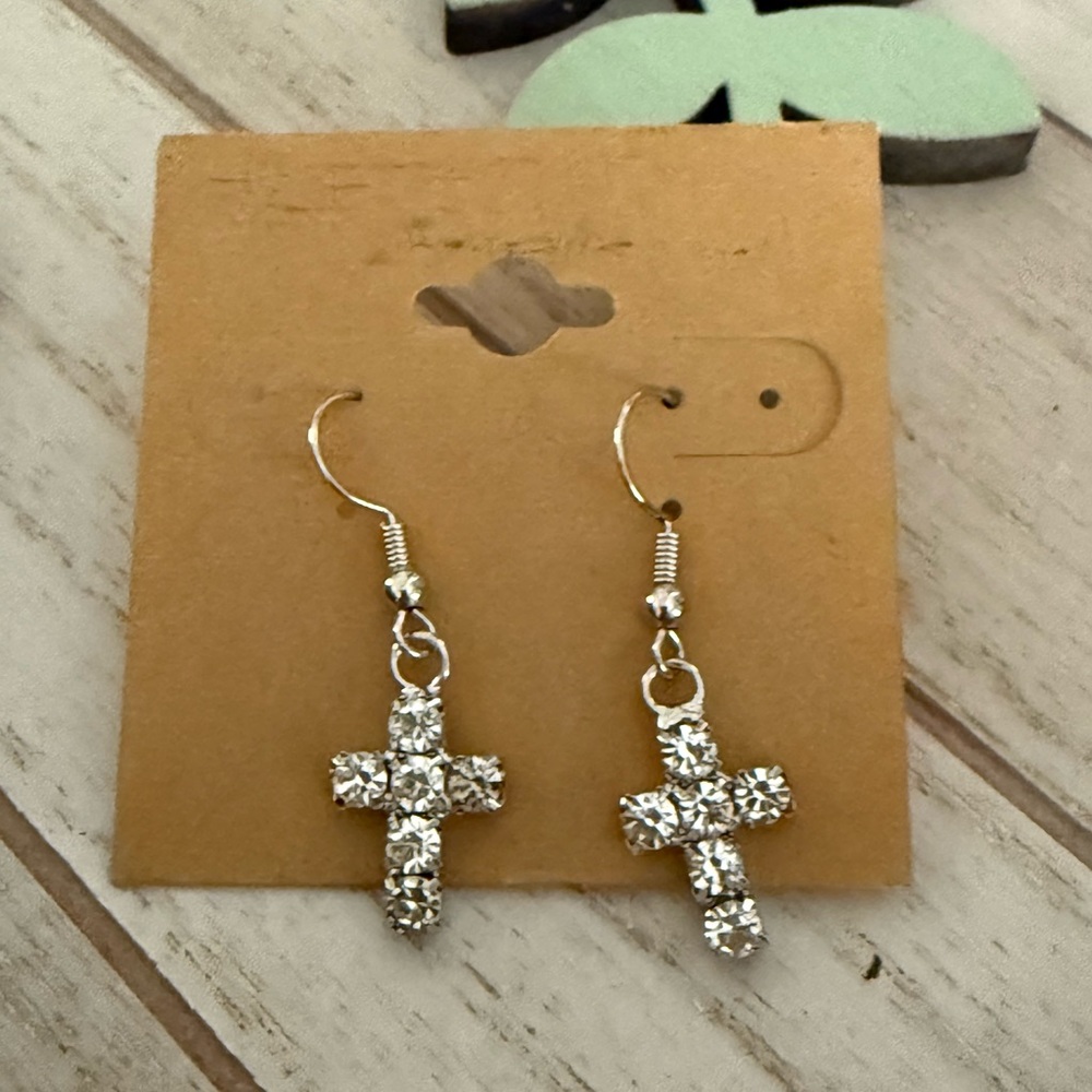 New dangle cross cz rhinestone earrings